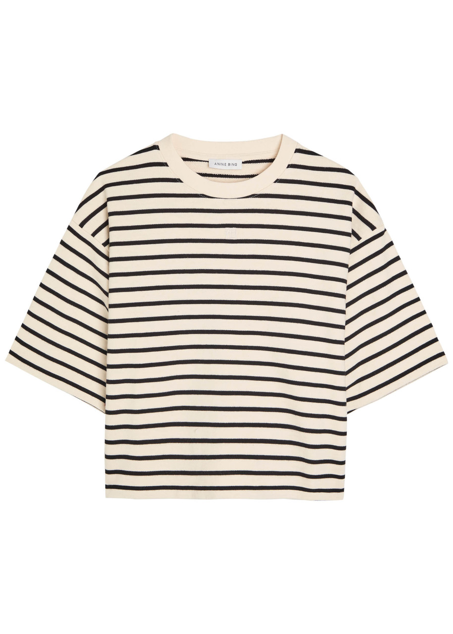 Anine Bing Myers Cropped Cotton-blend T-shirt - White And Black - XS (UK6 / XS)