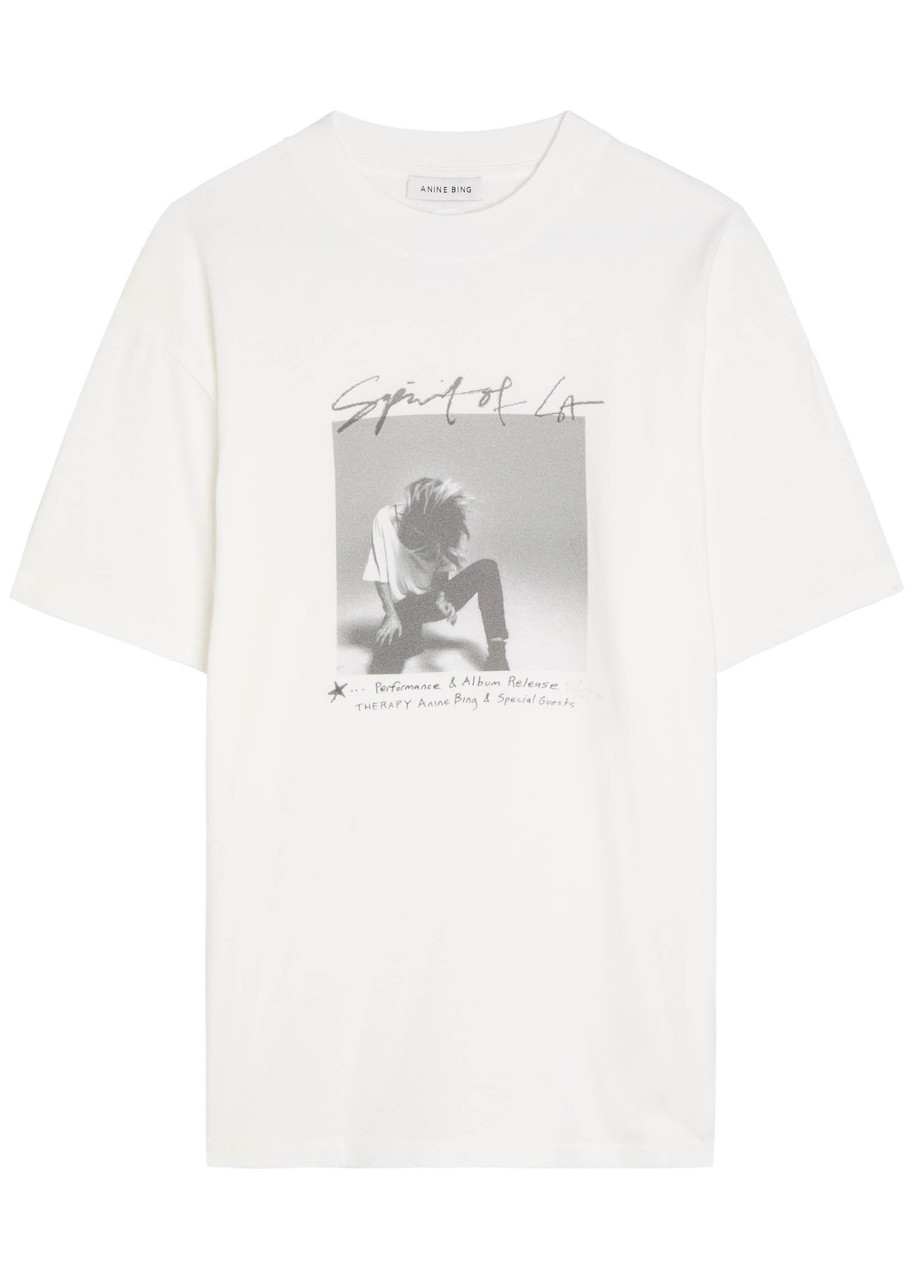 Anine Bing Ashton Spirit Printed Cotton T-shirt In White