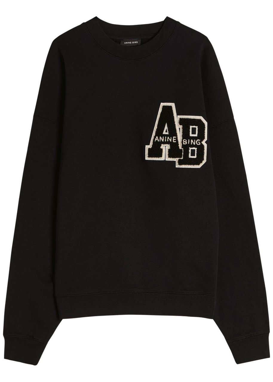 Anine Bing Womens Black Miles Branded Cotton-jersey Sweatshirt In Black