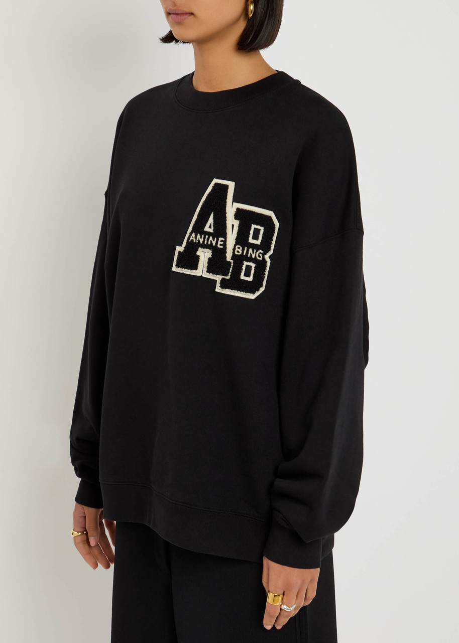 Anine Bing Womens Black Miles Branded Cotton-jersey Sweatshirt In Black