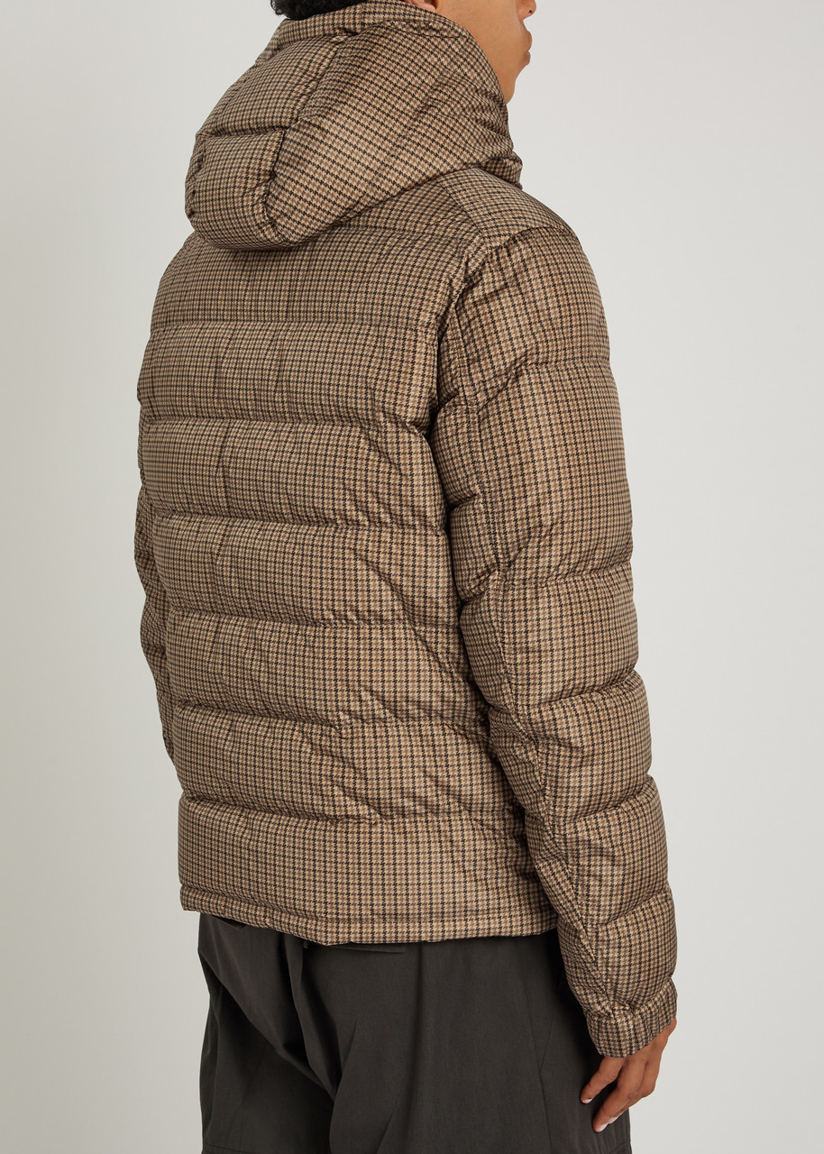 Moncler Jonage Houndstooth Nylon Down Jacket In Brown