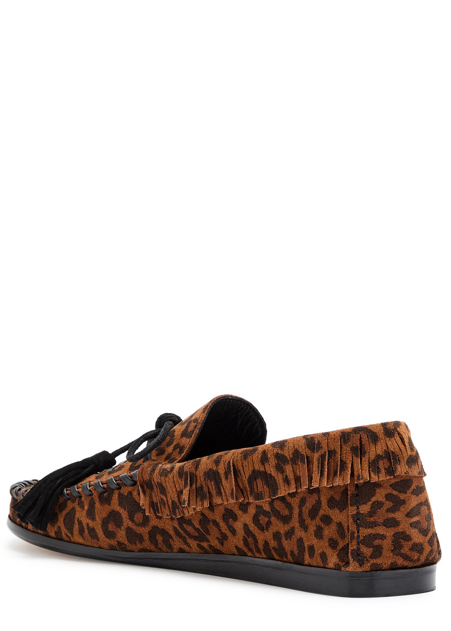 Isabel Marant Étoile Fitza Fringed Leopard Suede Loafers In Brown