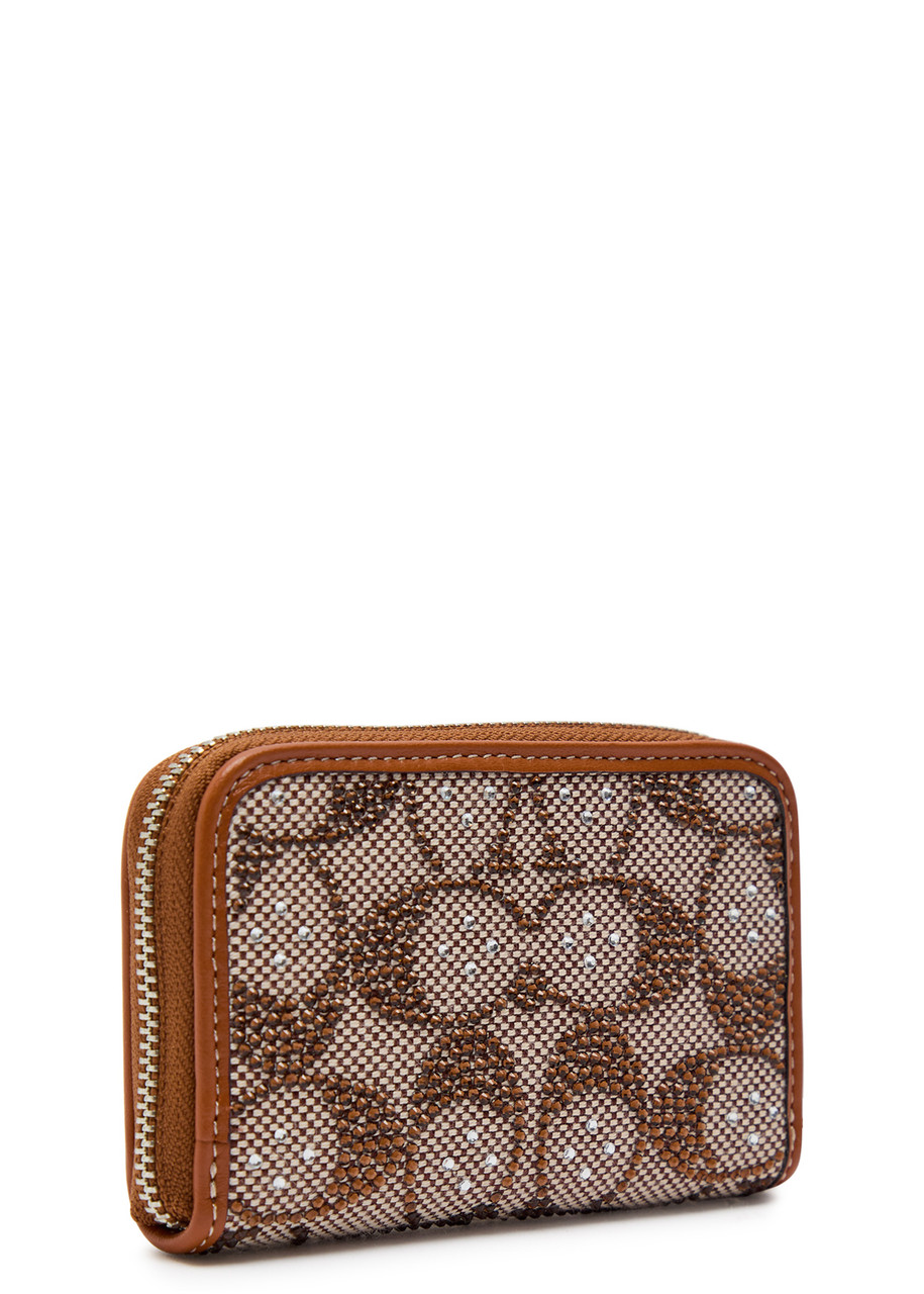 Coach Essential Small Zip Around Card Case In Crystal Signature Jacquard In Multi