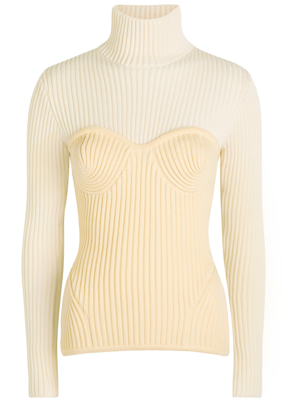 Jean Paul Gaultier Layered Ribbed Wool-blend top - Cream - XS (UK6 / XS)