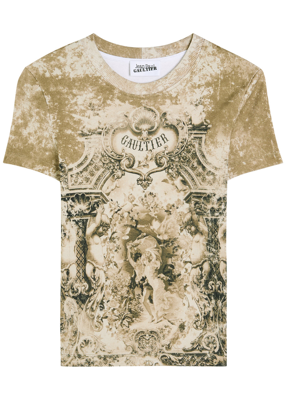 Jean Paul Gaultier Printed Ribbed Stretch-cotton T-shirt In Multi