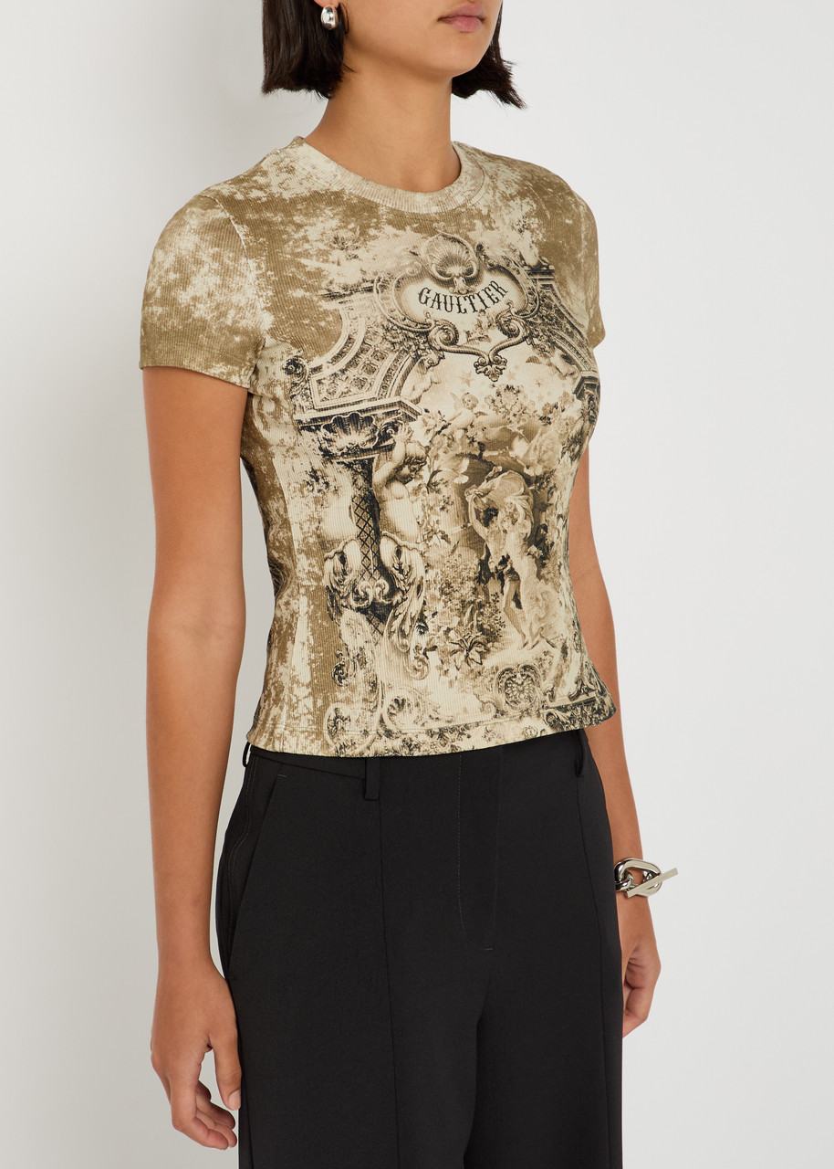 Jean Paul Gaultier Printed Ribbed Stretch-cotton T-shirt In Multi