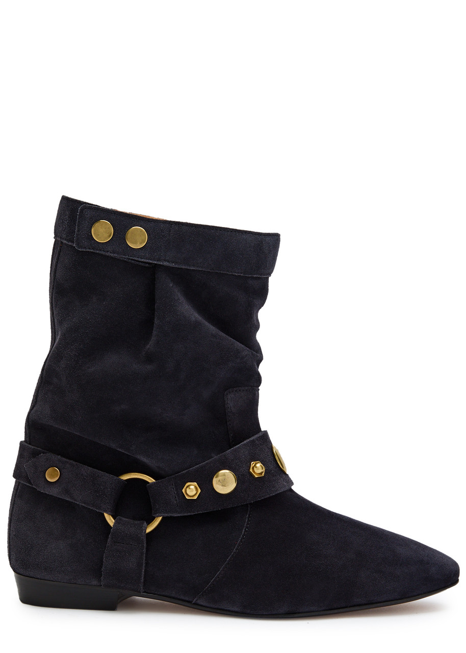 Isabel Marant Étoile Stania Embellished Suede Mid-calf Boots In Black