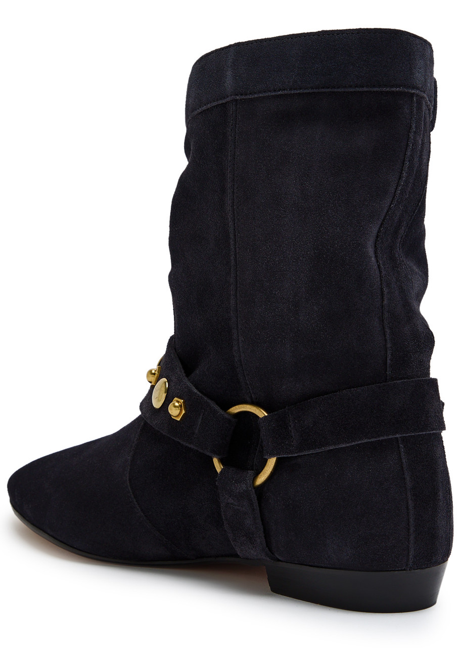 Isabel Marant Étoile Stania Embellished Suede Mid-calf Boots In Black