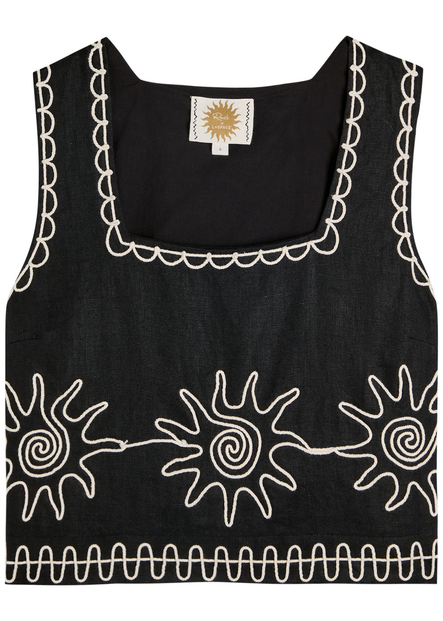 Rails X Lspace Akira Embroidered Linen Cropped Top In Black