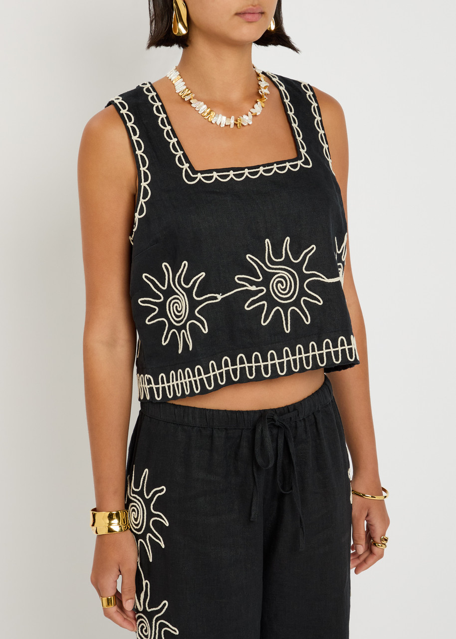 Rails X Lspace Akira Embroidered Linen Cropped Top In Black
