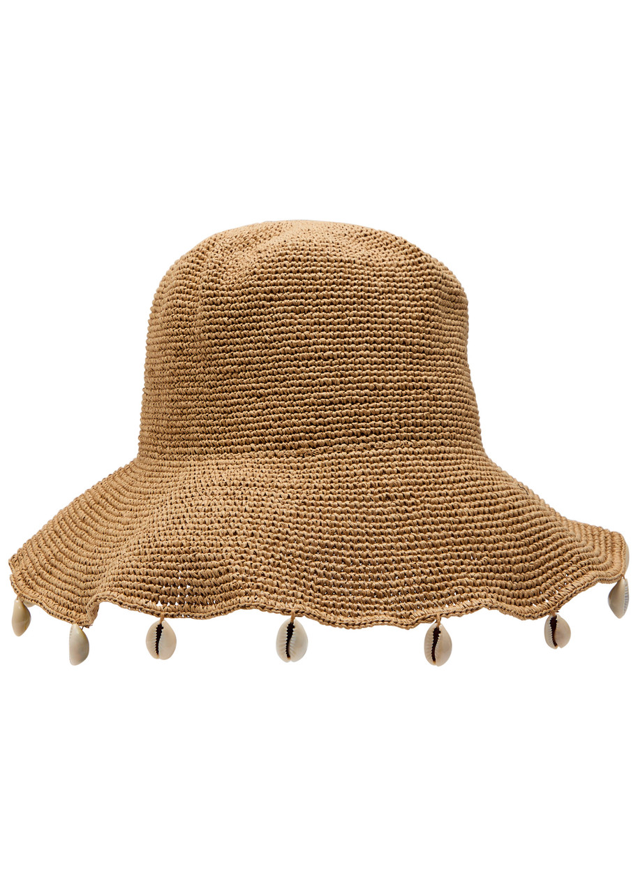 Rails Crete Shell-embellished Straw Bucket Hat In Gold