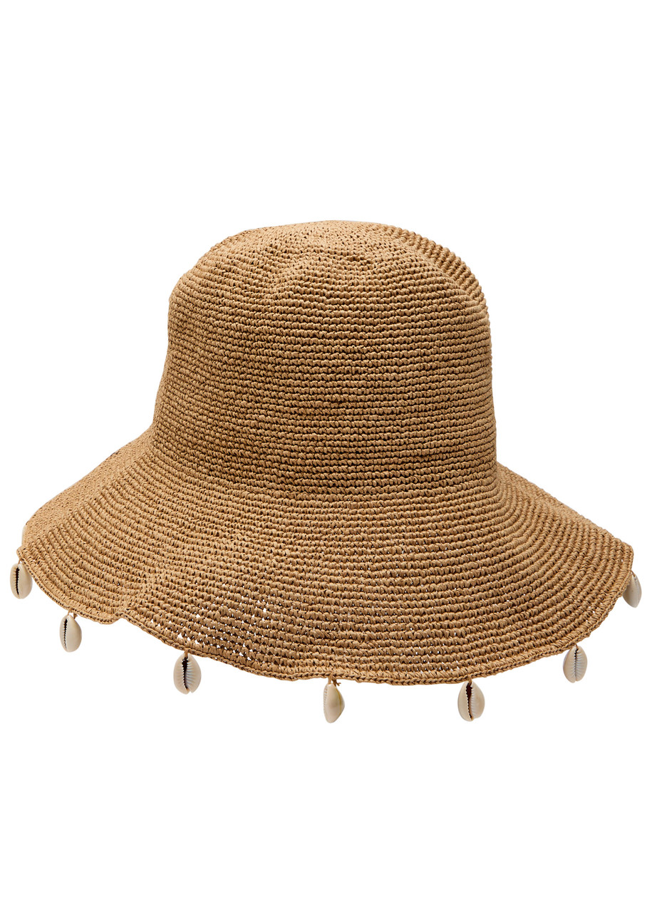 Rails Crete Shell-embellished Straw Bucket Hat In Gold