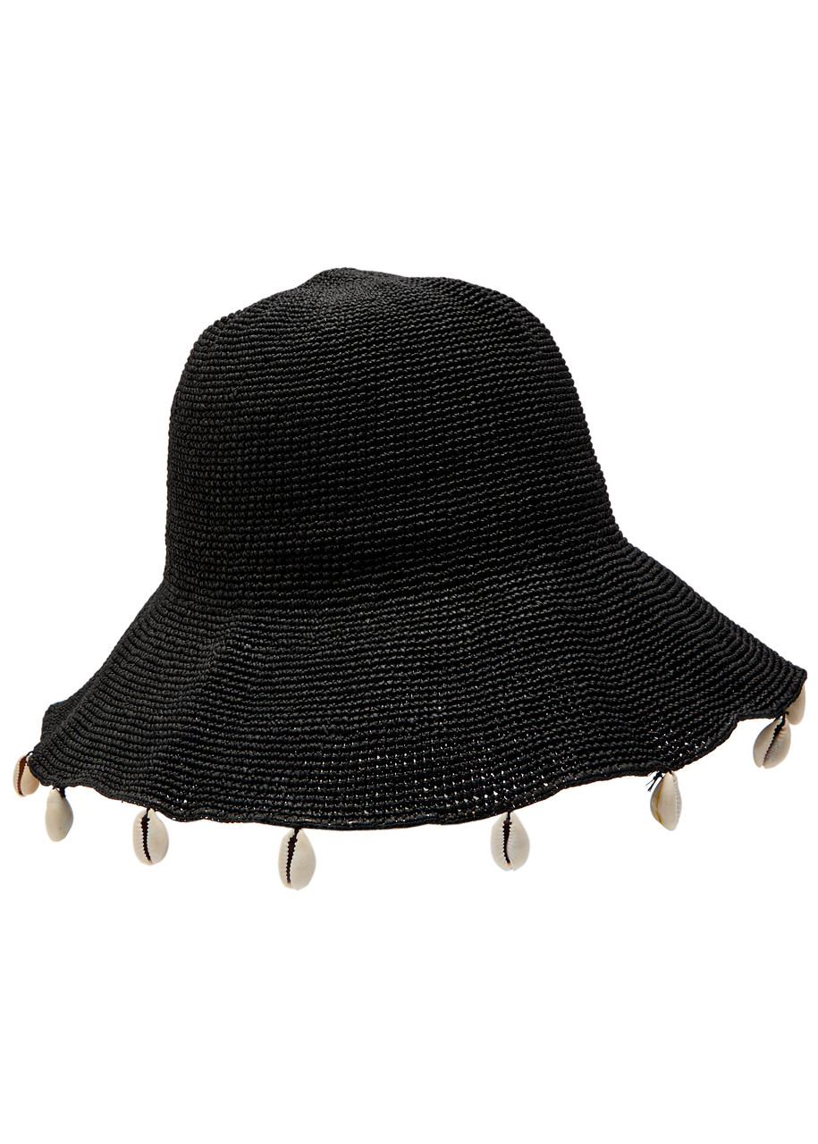 Rails Crete Shell-embellished Straw Bucket hat - Black - One Size