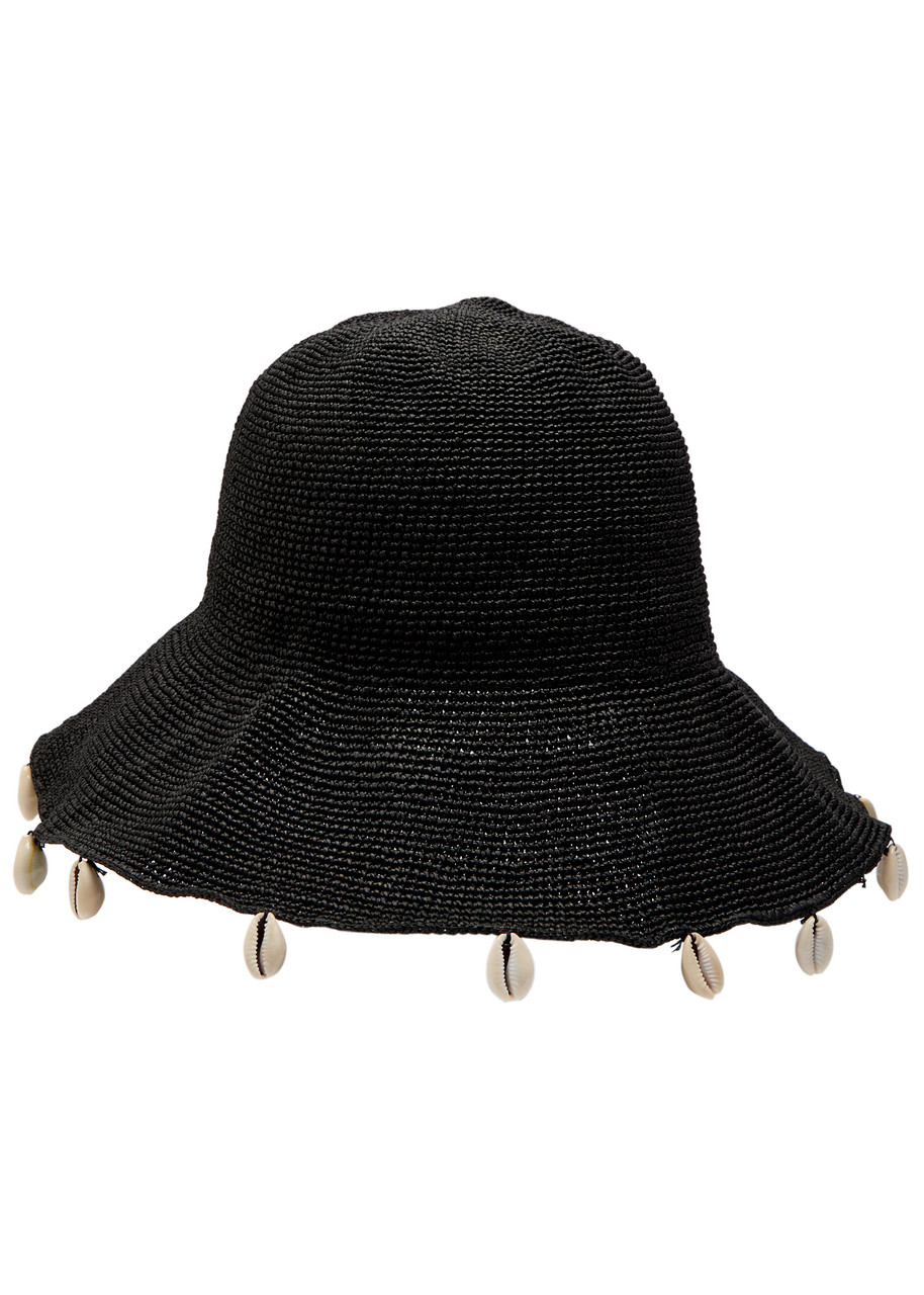 Rails Crete Shell-embellished Straw Bucket Hat In Black
