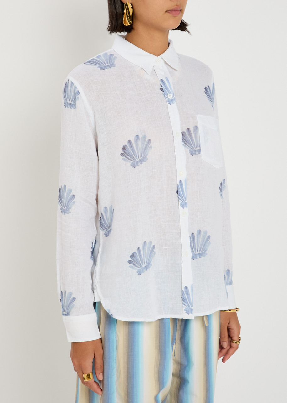 Rails Charli Shell-print Linen-blend Shirt In White