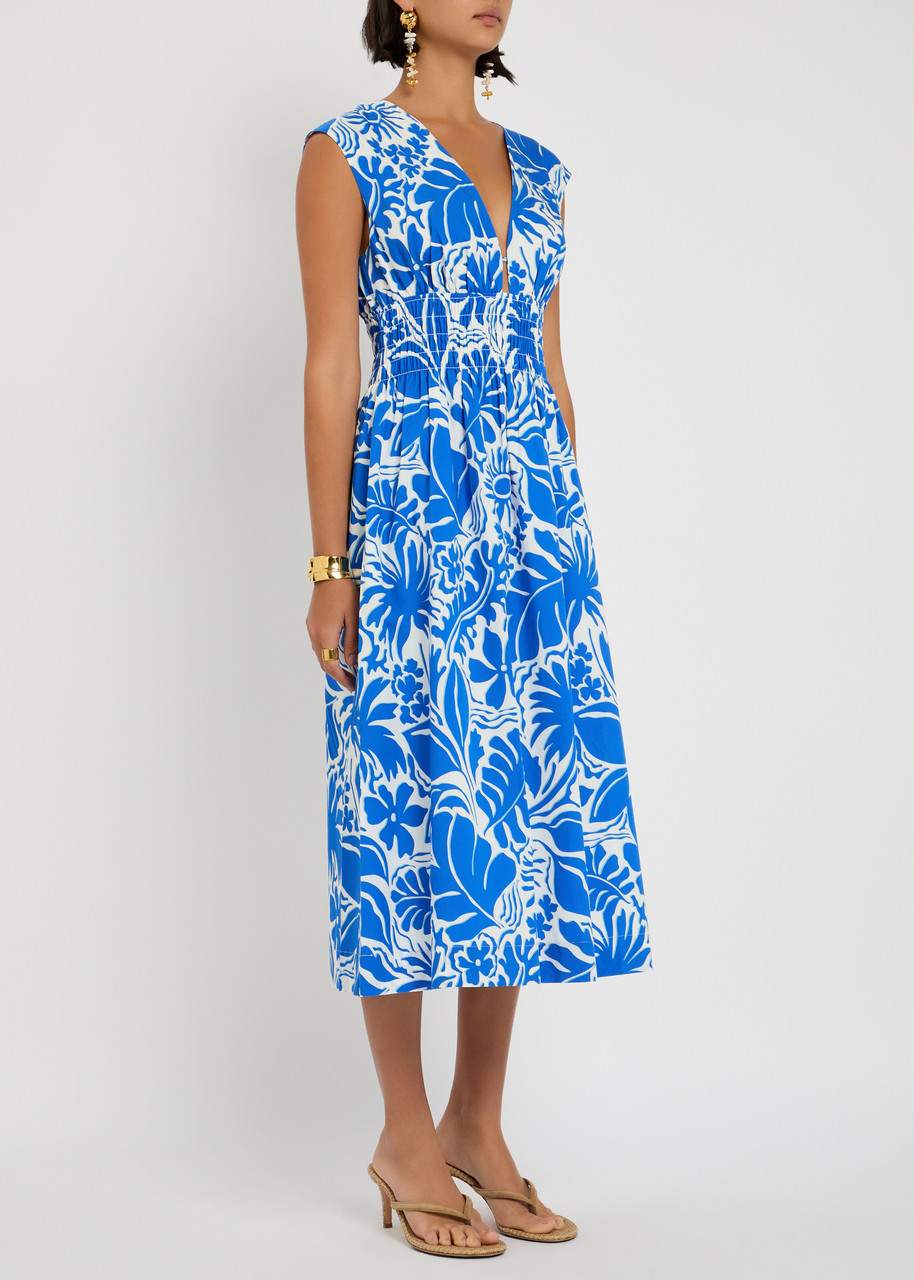 Rails Roxanne Printed Cotton-blend Midi Dress In Blue