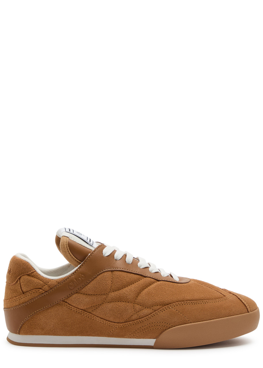 Chloé Women 'kick' Beige Low Top Sneakers With Logo Patch On The Tongue In Suede Woman In Brown