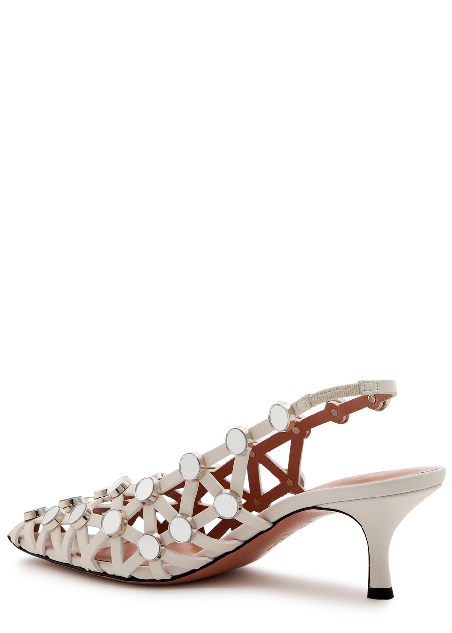 Attico The Grid 50 Mirror-embellished Leather Slingback Pumps In White