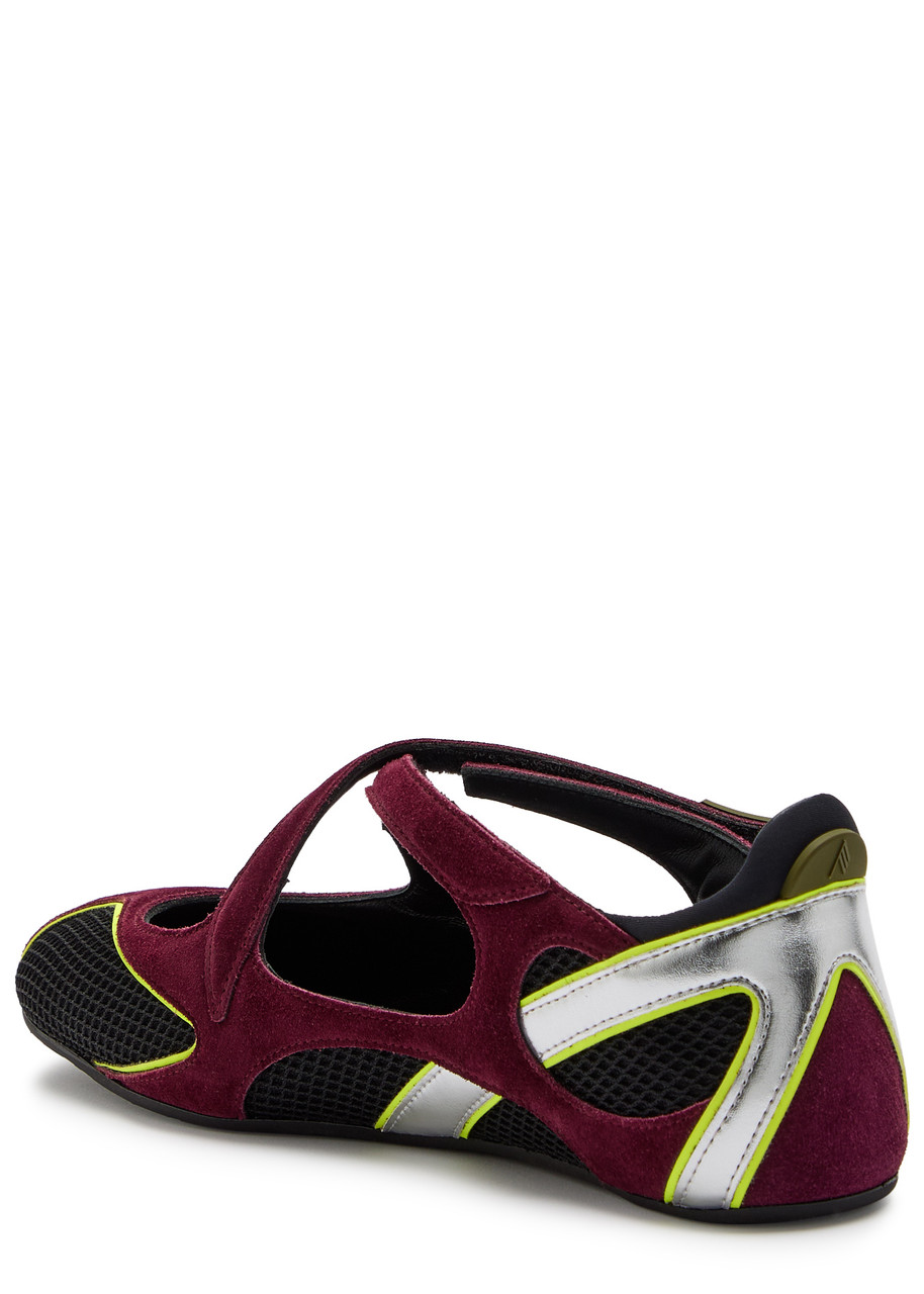 Attico 'nomad' Bordeaux Ballet Shoes With Criss-crossed Straps And Mesh Panels In Black