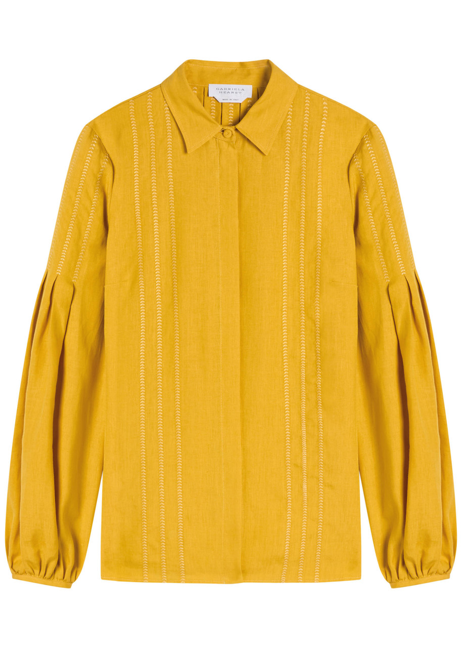 Gabriela Hearst Inga Pleated Linen Blouse In Gold