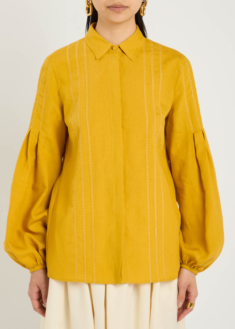 Gabriela Hearst Inga Pleated Linen Blouse In Gold