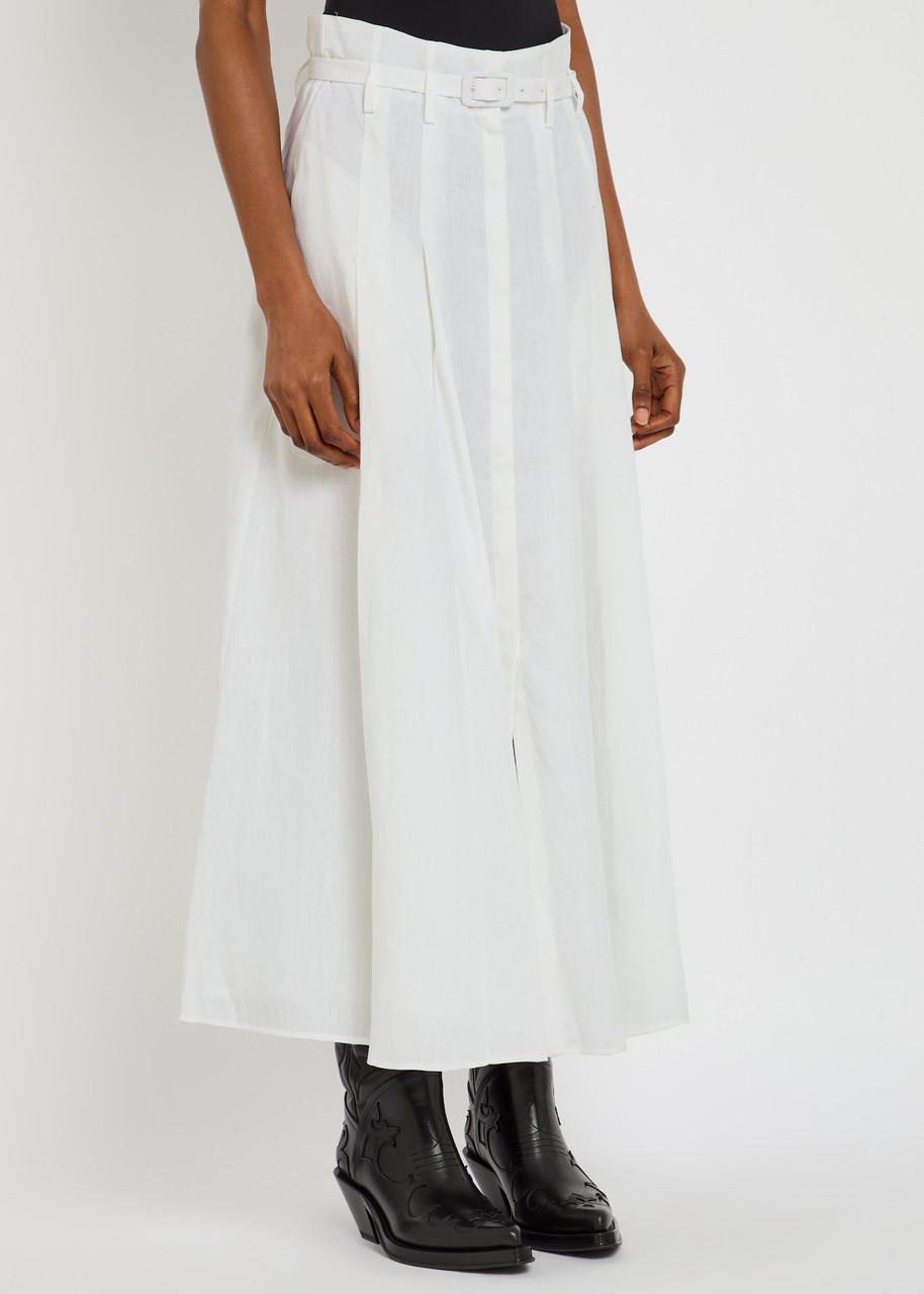 Gabriela Hearst Dugald Pleated Belted Linen Midi Skirt In White