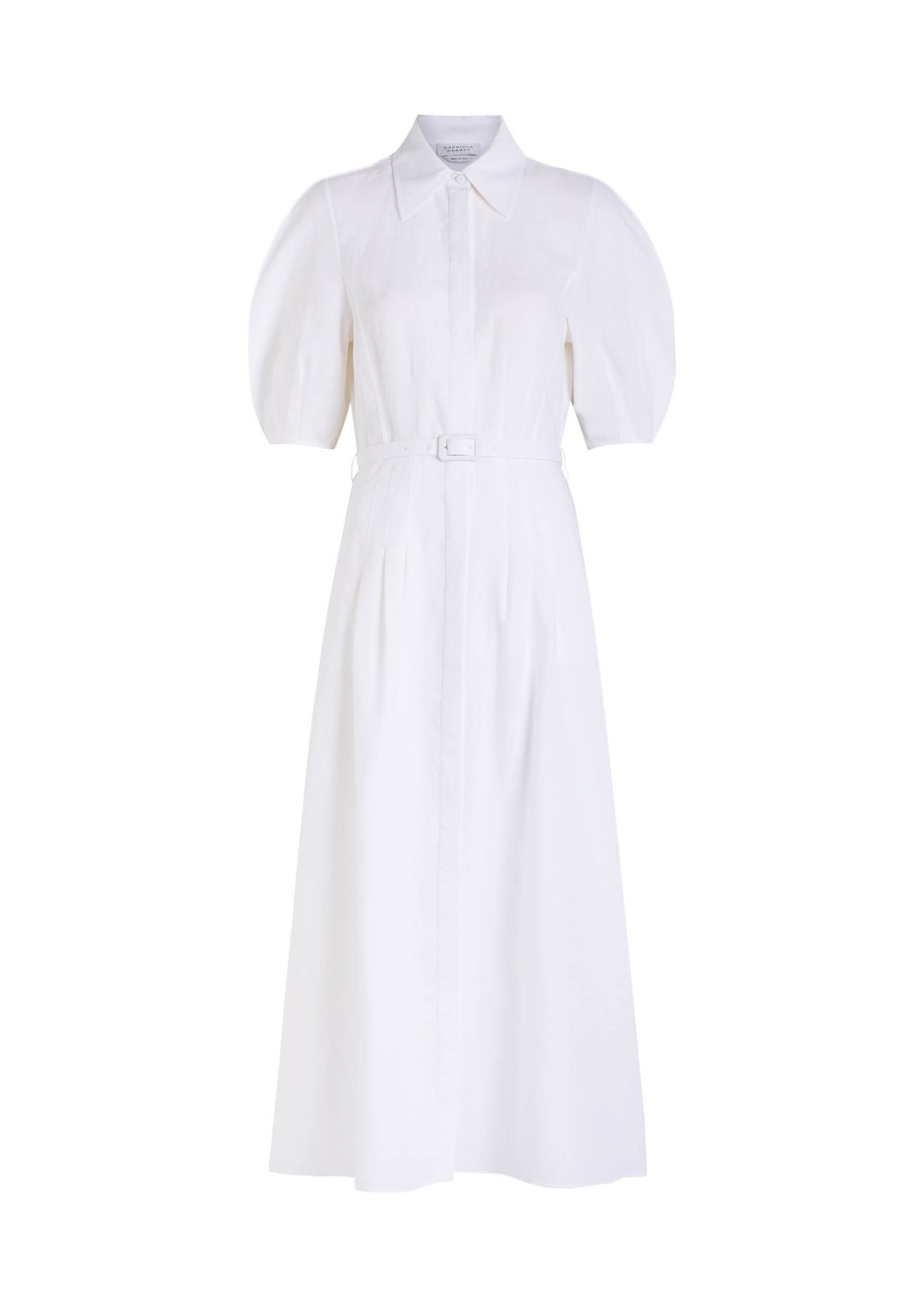 Gabriela Hearst Maude Pleated Midi Shirtdress In White Aloe Linen In White