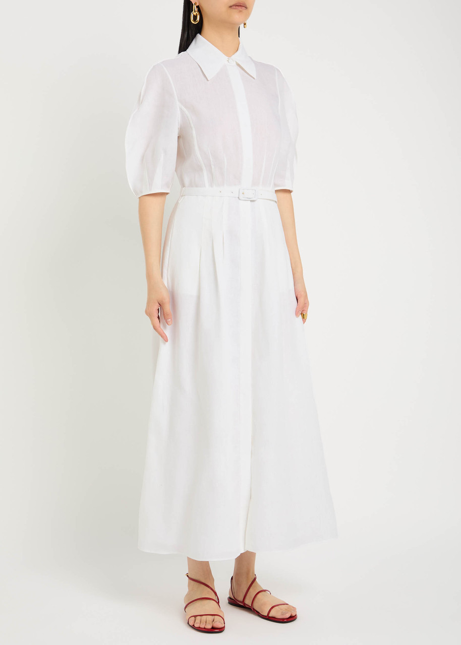 Gabriela Hearst Maude Pleated Midi Shirtdress In White Aloe Linen In White