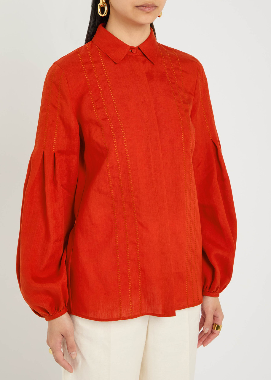 Gabriela Hearst Inga Pleated Linen Blouse In Orange