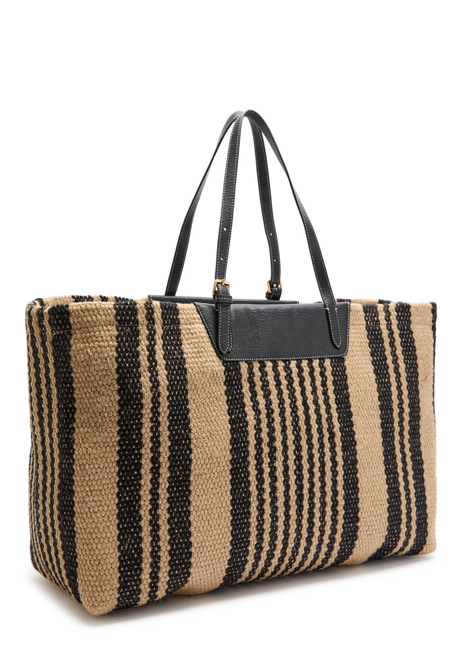 Anya Hindmarch Logo Striped Woven Tote Bag In Black