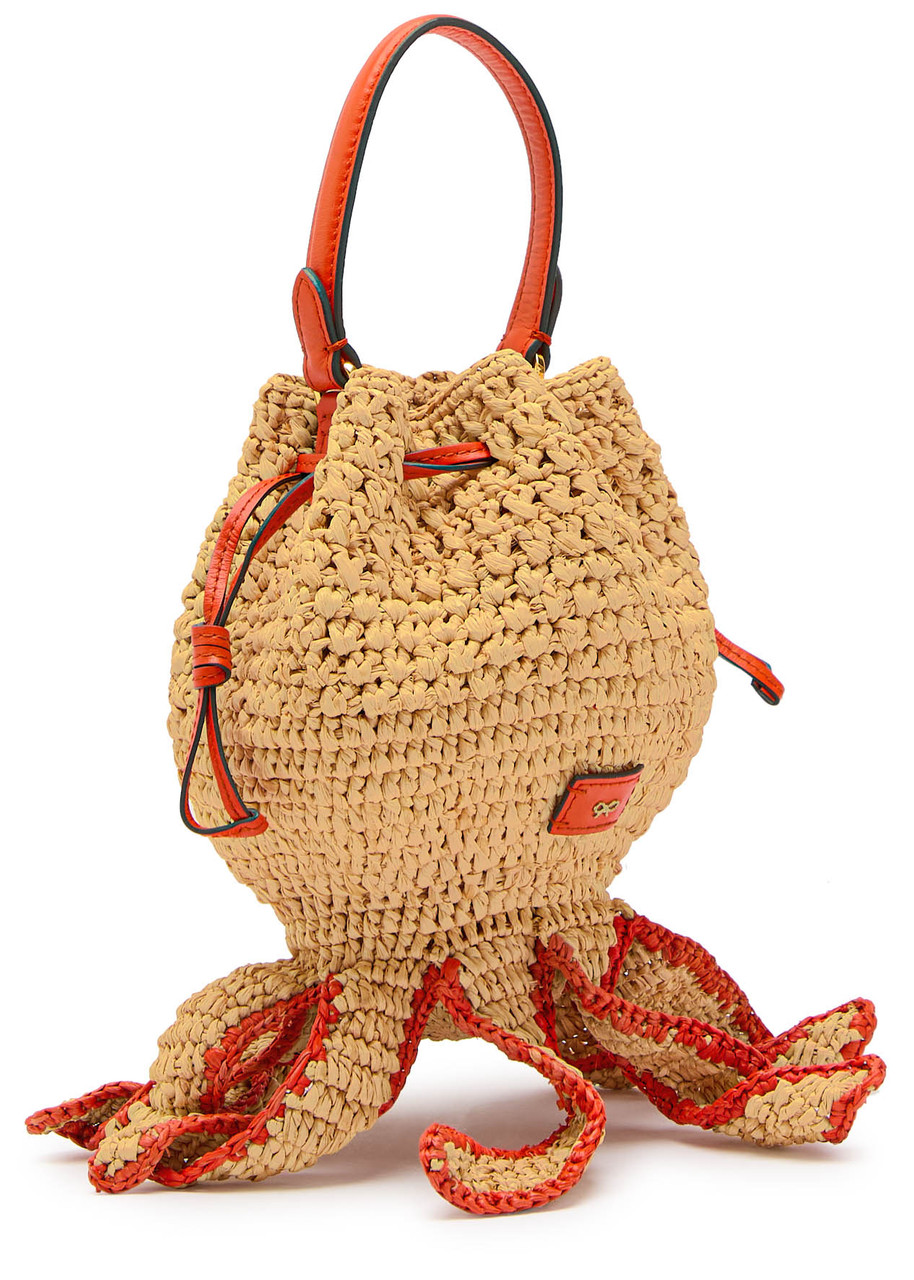 Anya Hindmarch Octopus Raffia Cross-body Bag In Beige