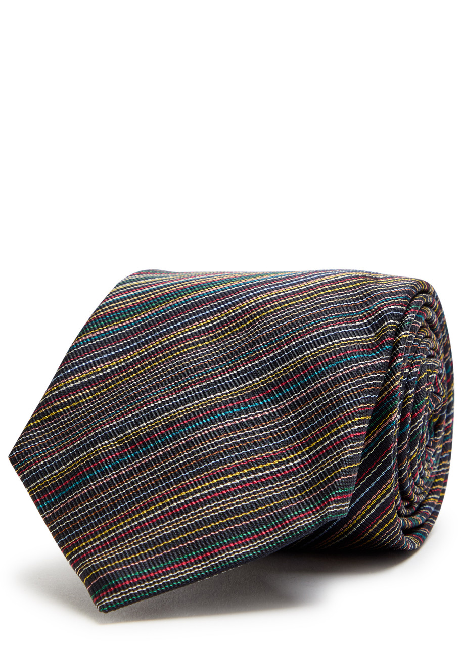 Paul Smith Signature Stripe Embroidered Tie In Multi