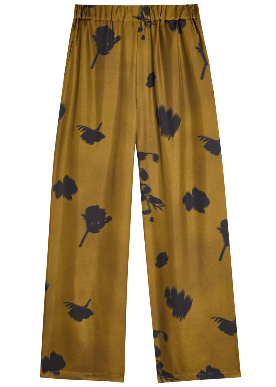 MM Helga Printed Silk Trousers - Olive - 10 (UK10 / S)