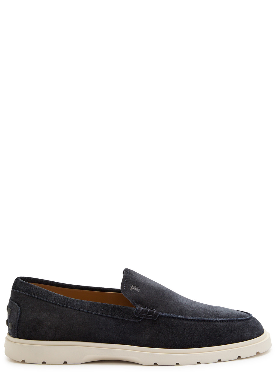 Tod's Logo-debossed Suede Loafers In Navy