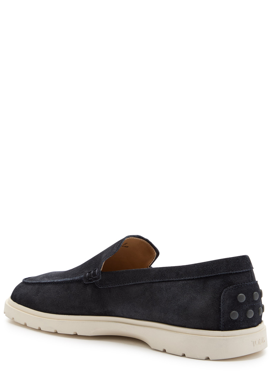 Tod's Logo-debossed Suede Loafers In Navy