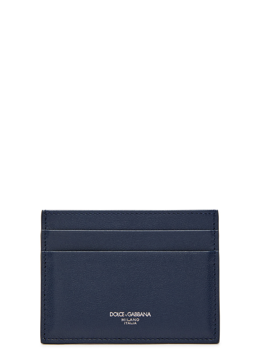 Dolce & Gabbana Logo Grained Leather Card Holder In Blue