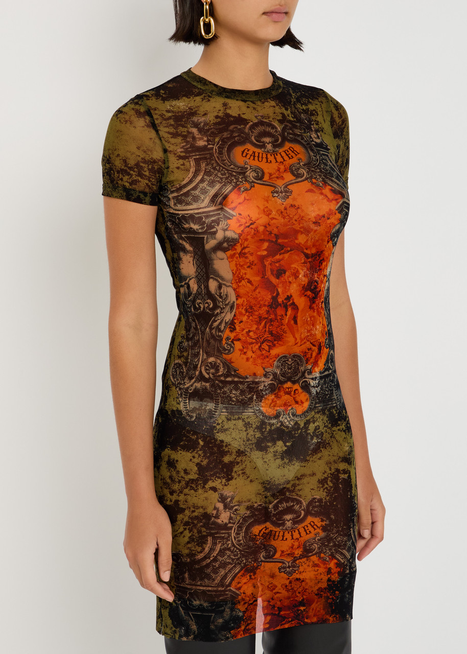 Jean Paul Gaultier Medallion Mesh Mini Dress In Green