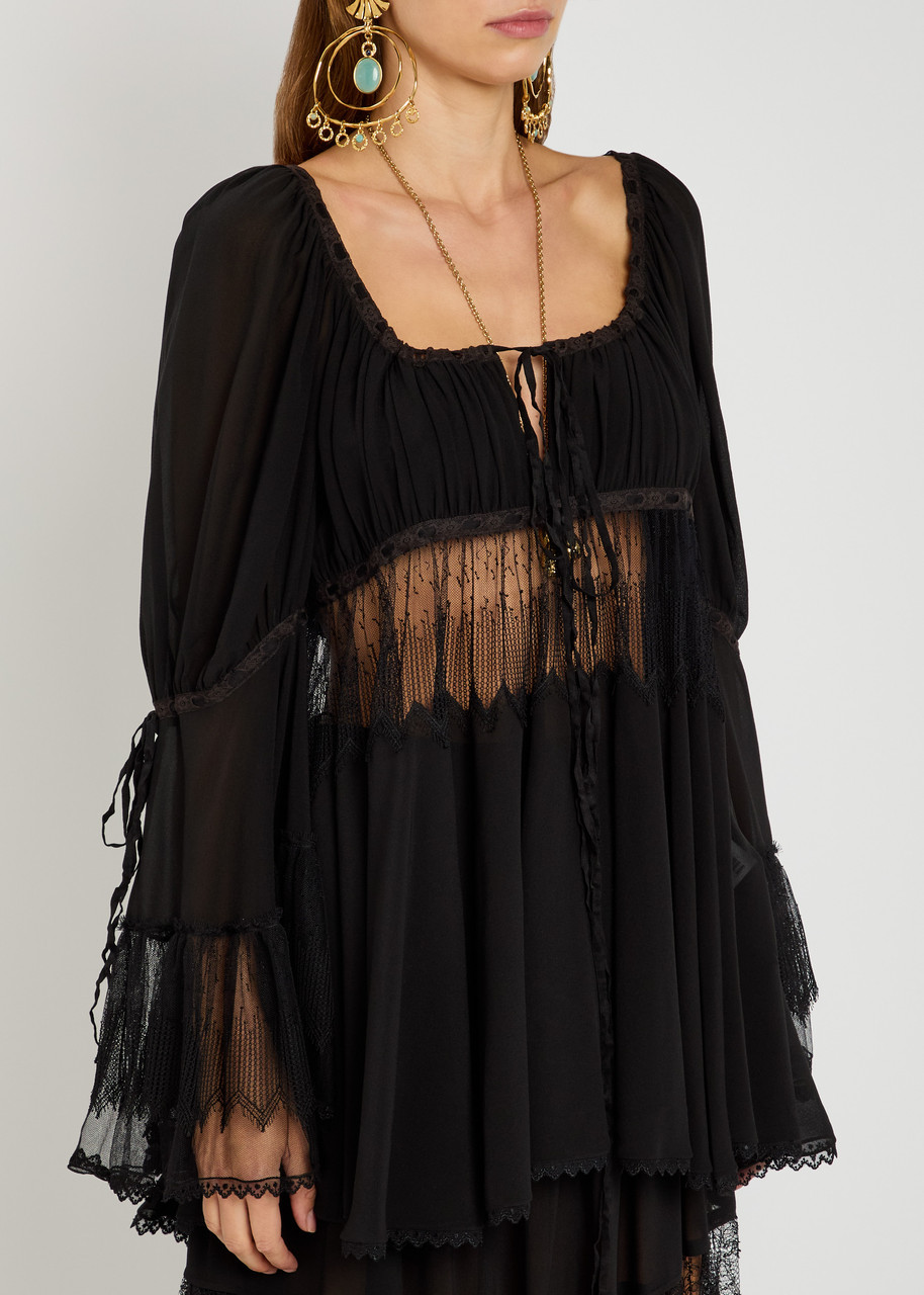 Chloé Chloe Lace-embellished Silk-chiffon Blouse In Black