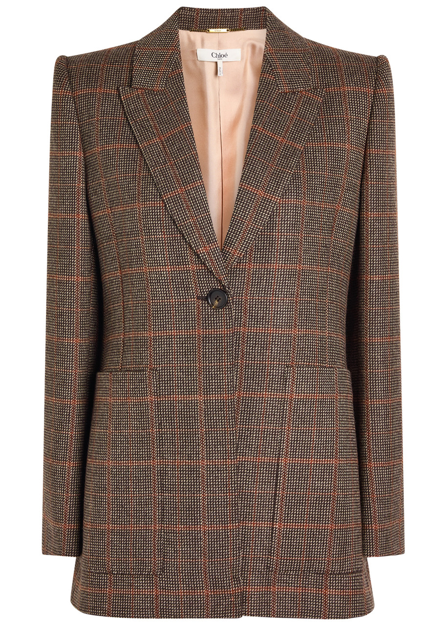 Chloe Checked Wool Blazer - Brown - 40 (UK12 / M)