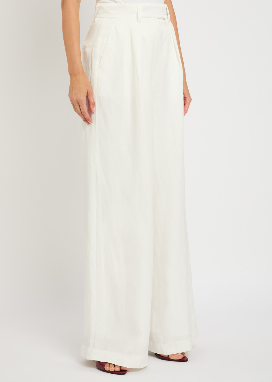 Anine Bing Lou Pleated Satin Trousers In White