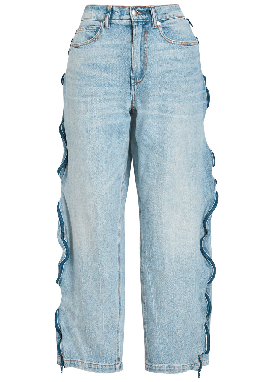 Alexander Wang T Alexanderwang.t Zip-embellished Barrel-leg Jeans In Blue