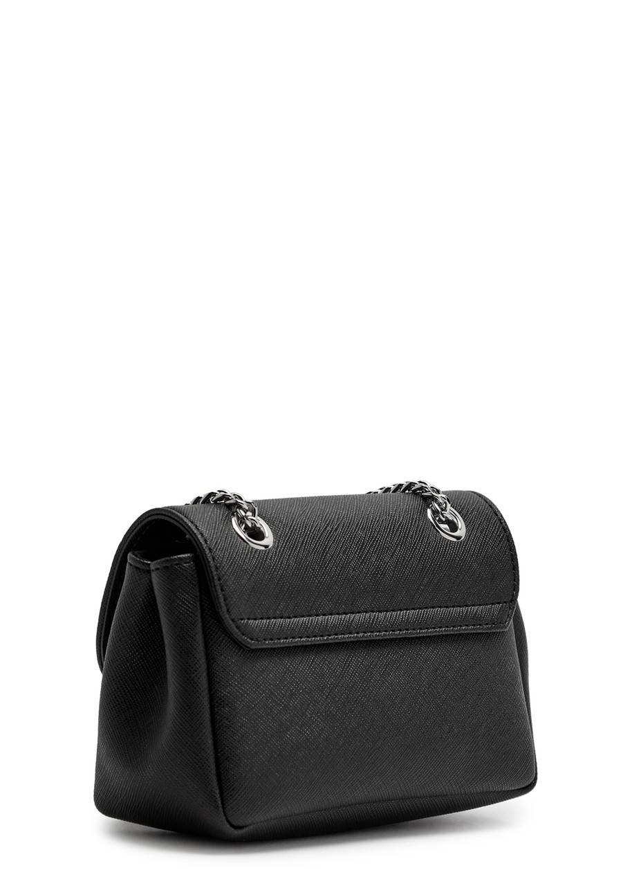 Vivienne Westwood Compact Textured Shoulder Bag With Metallic Emblem In Black