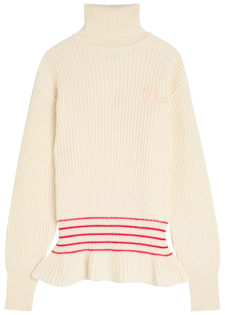 Chloé Chloe Striped Wool And Mohair-blend Jumper In White