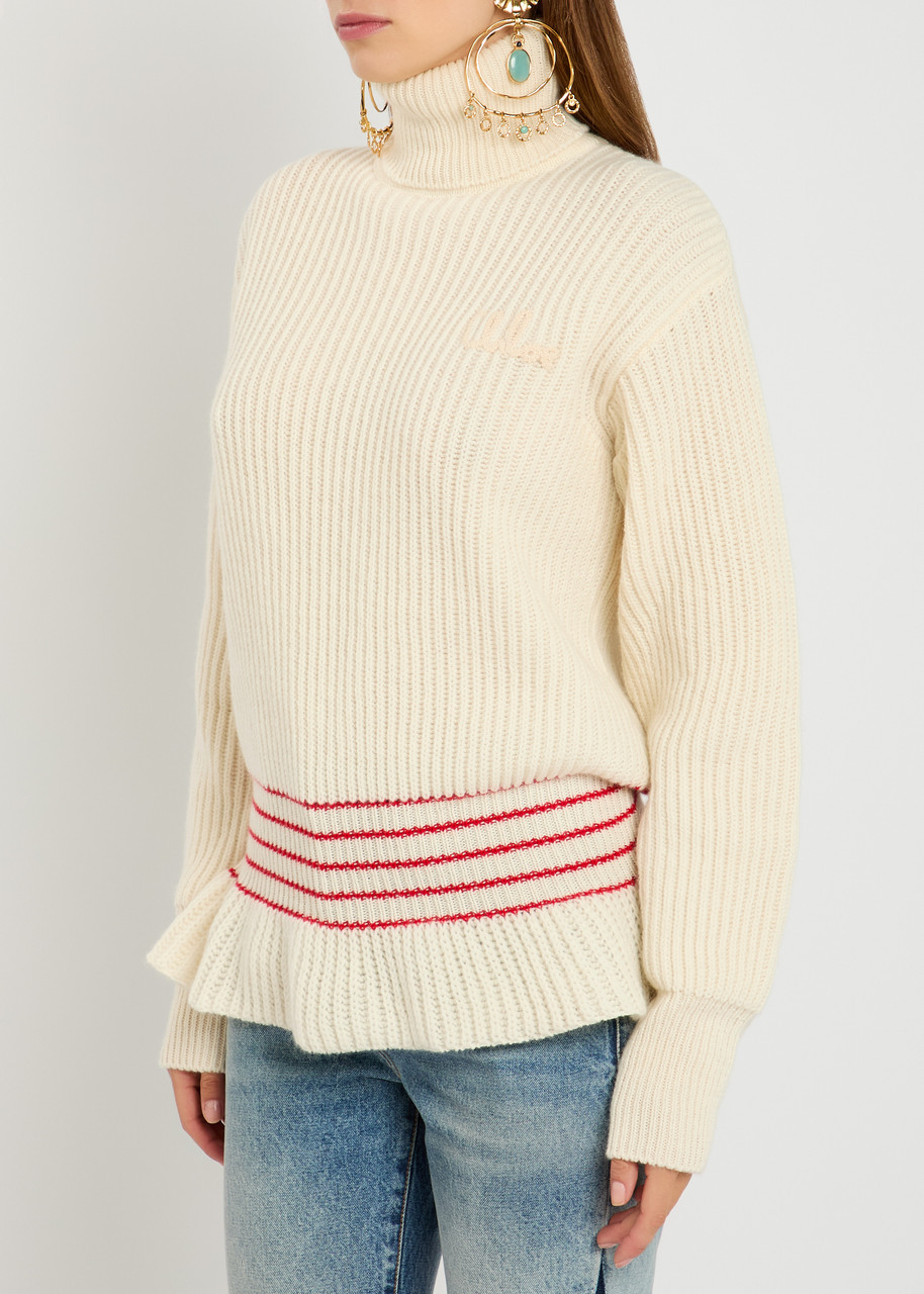 Chloé Chloe Striped Wool And Mohair-blend Jumper In White