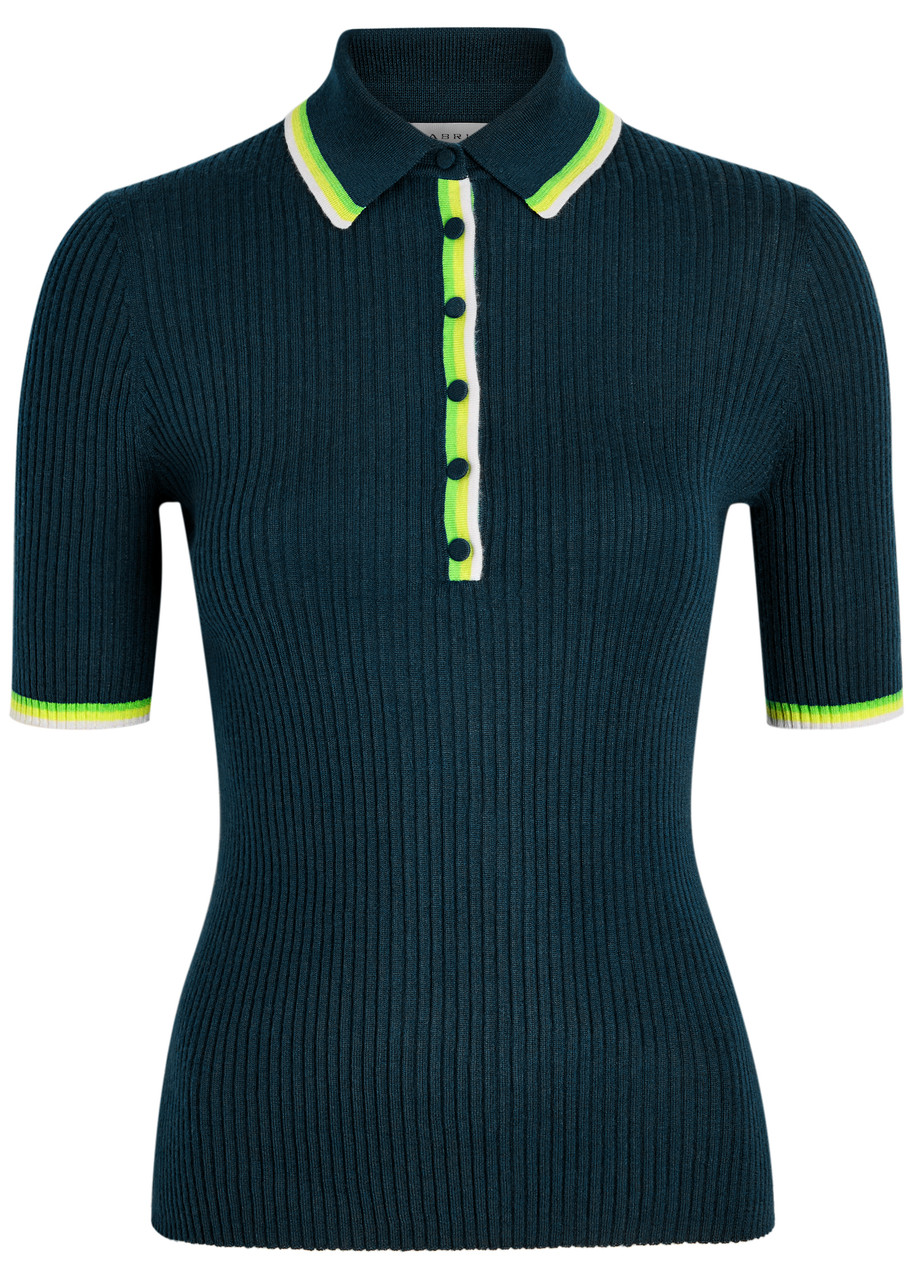 Gabriela Hearst Perro Ribbed Cashmere And Silk-blend Polo Shirt In Blue