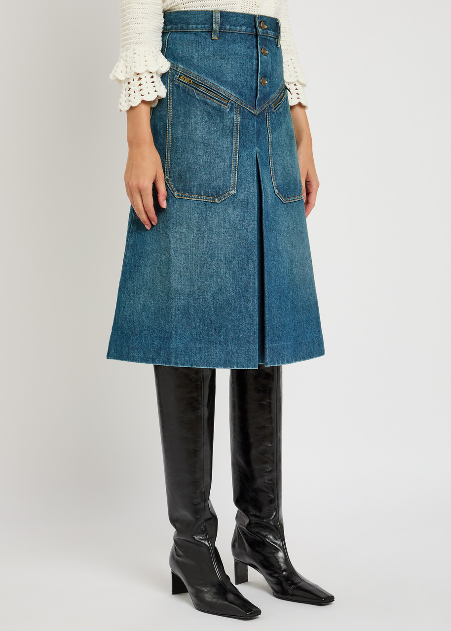 Chloé Chloe Panelled Denim Midi Skirt In Blue