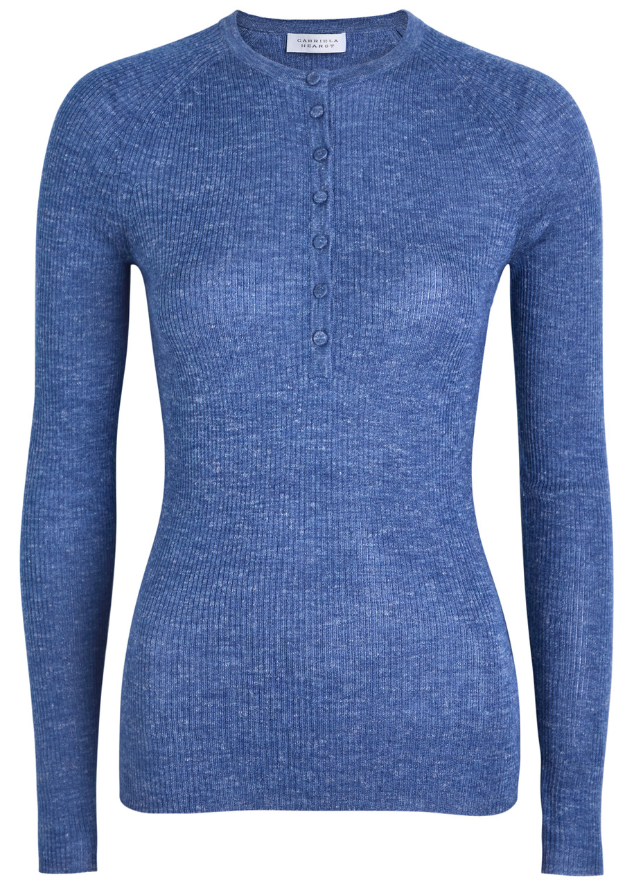 Gabriela Hearst Anges Cashmere Rib Henley Sweater In Blue