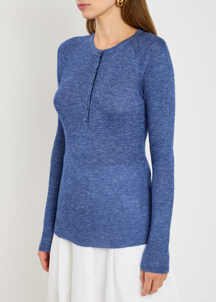 Gabriela Hearst Anges Cashmere Rib Henley Sweater In Blue