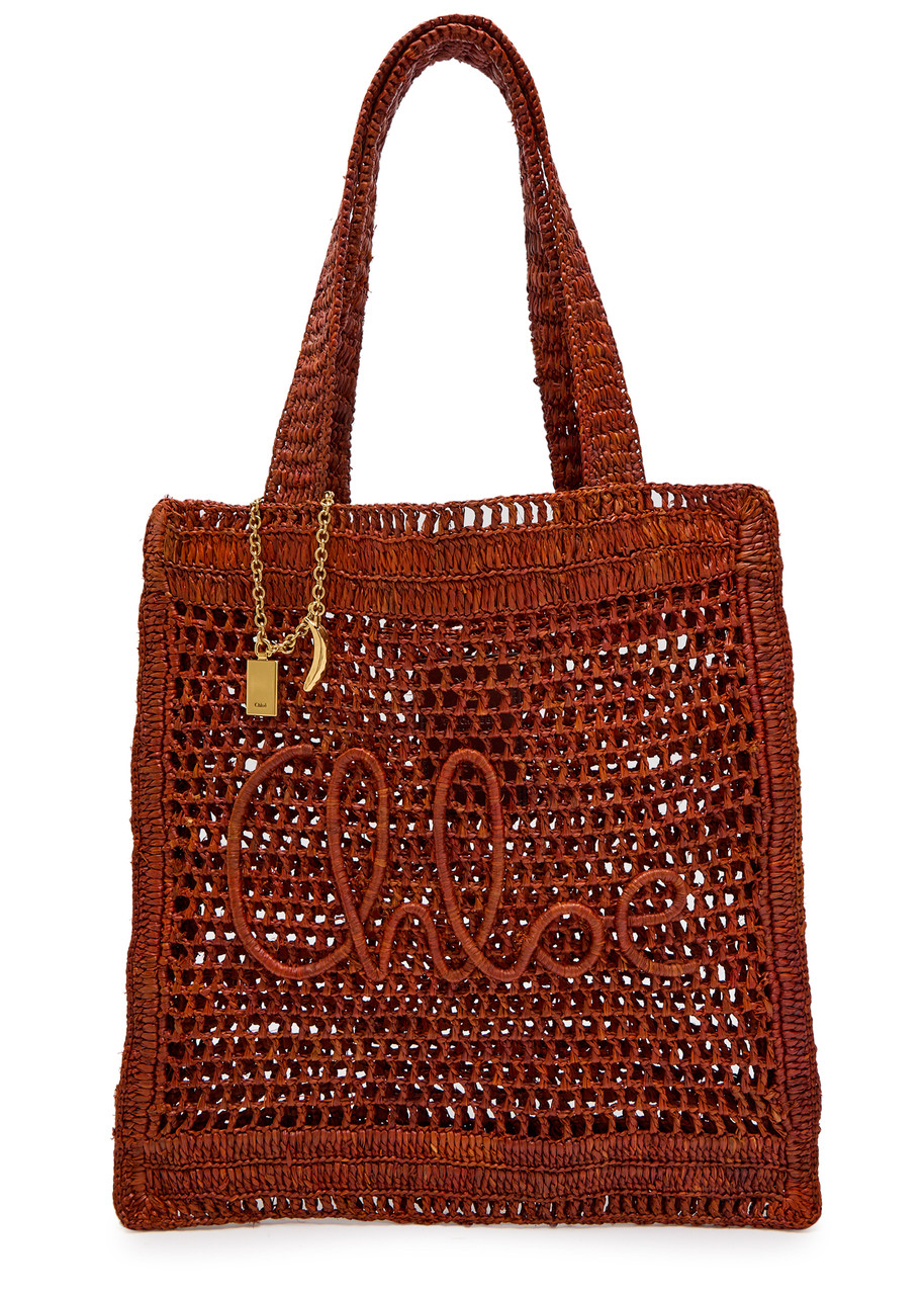 Chloe Summer Banana Logo Raffia Tote - Brown - One Size