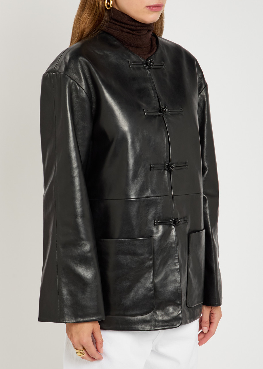 Rohe Black Jacket With Front Toggle Closure In Leather Woman In Black